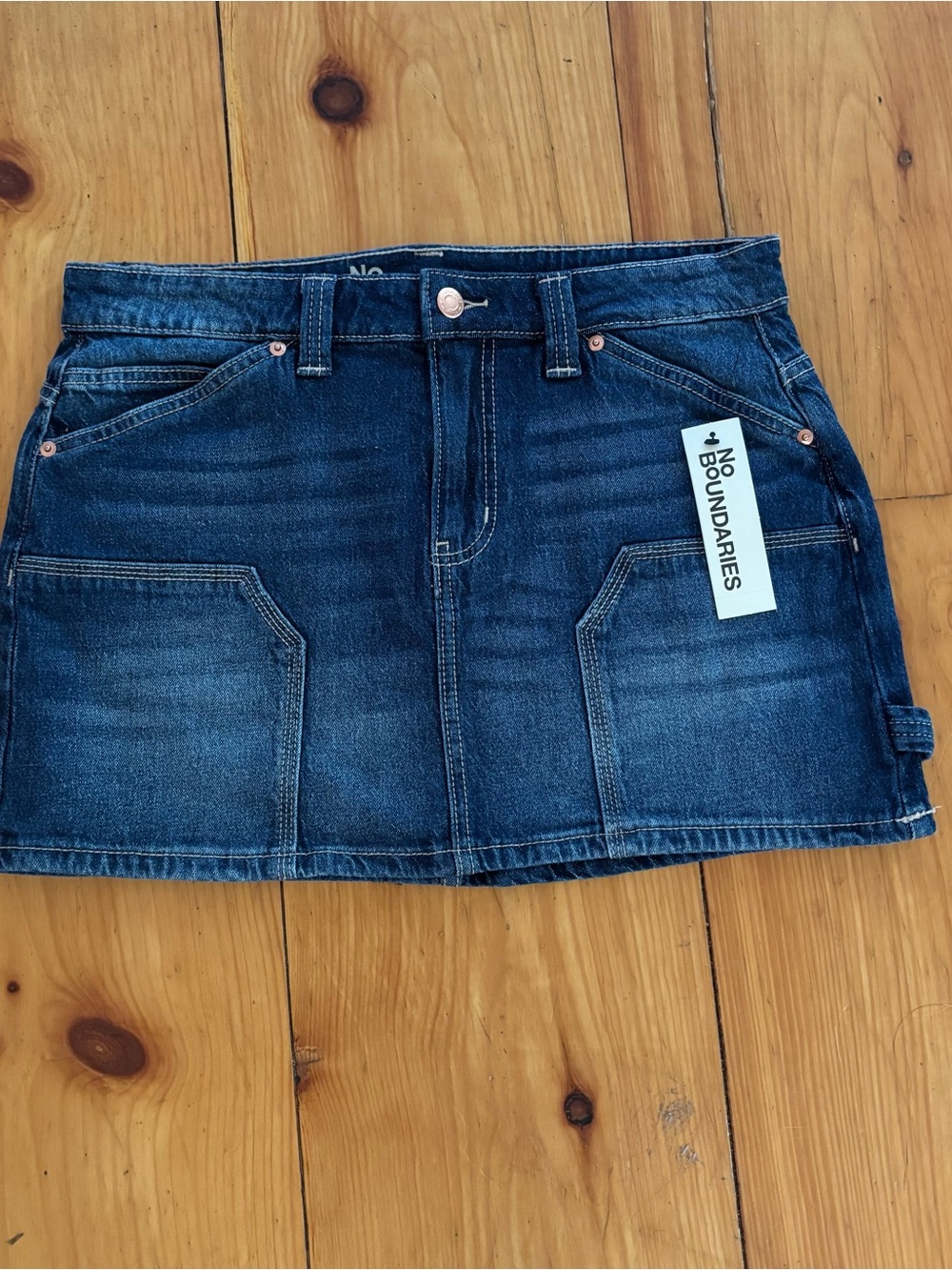 NWT No Boundaries Carpenter Denim Mini Skirt Low Rise Small 4-6 - Picture 11 of 12
